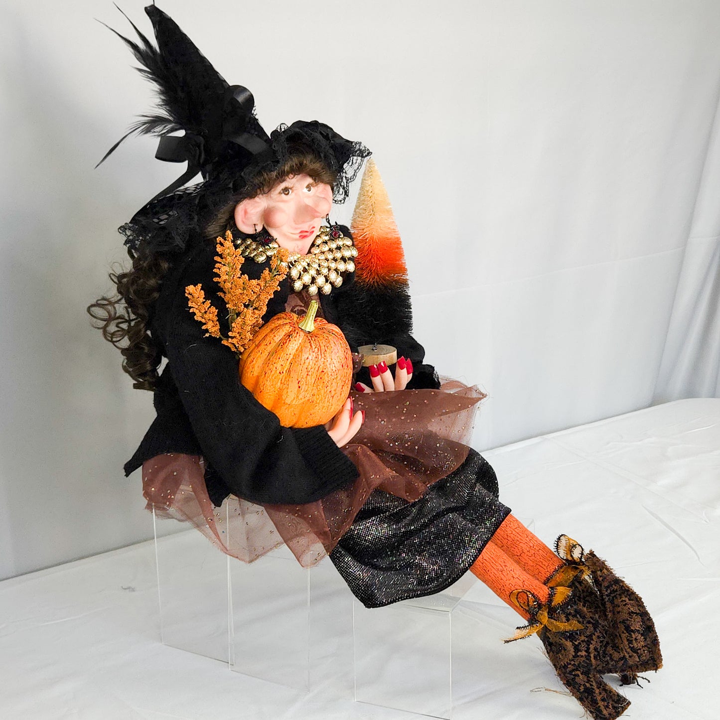 Witch Doll with Pumpkin and Halloween Tree
